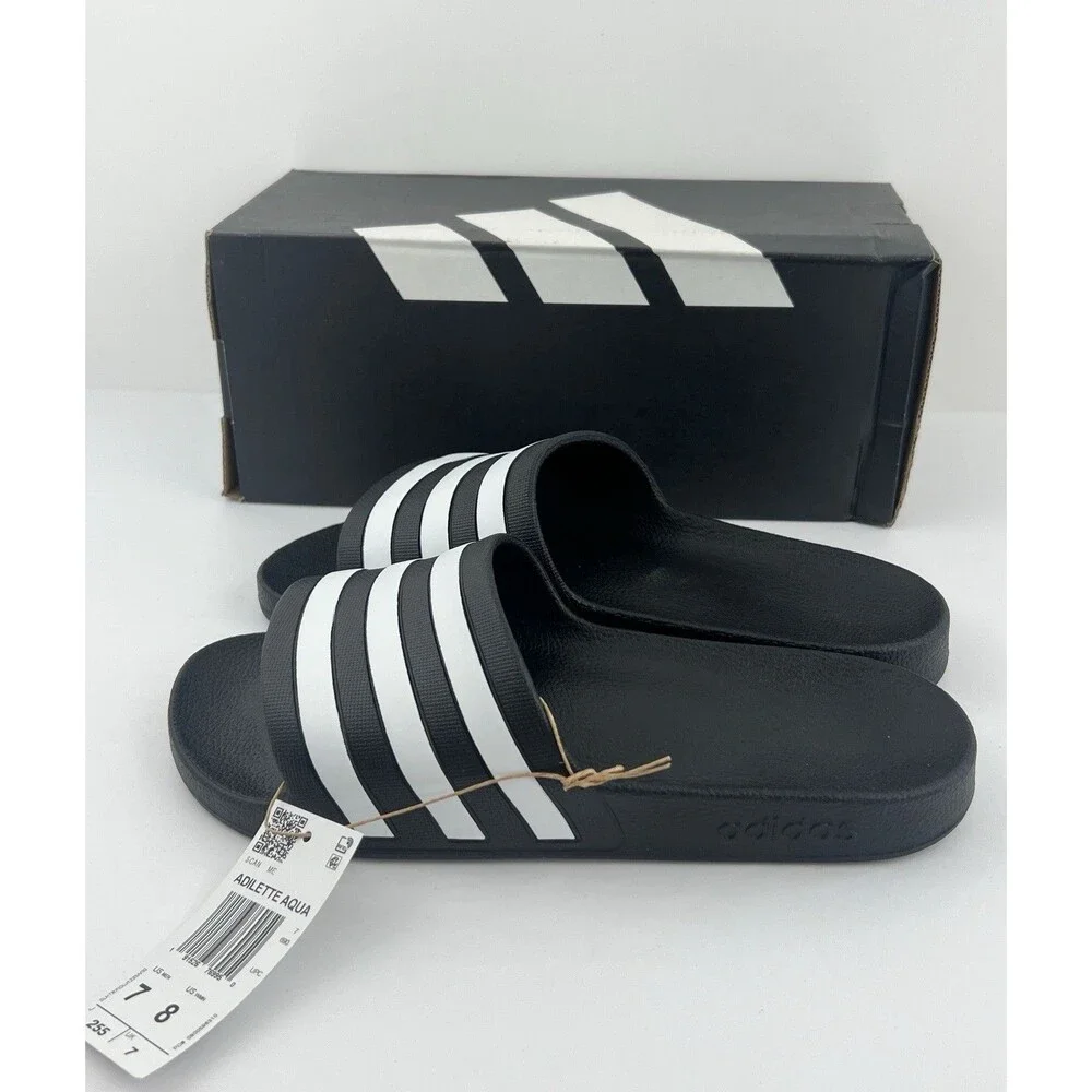 Adidas Adilette Aqua Unisex Slides Black White Stripes Mens 7 Womens 8  F35543
